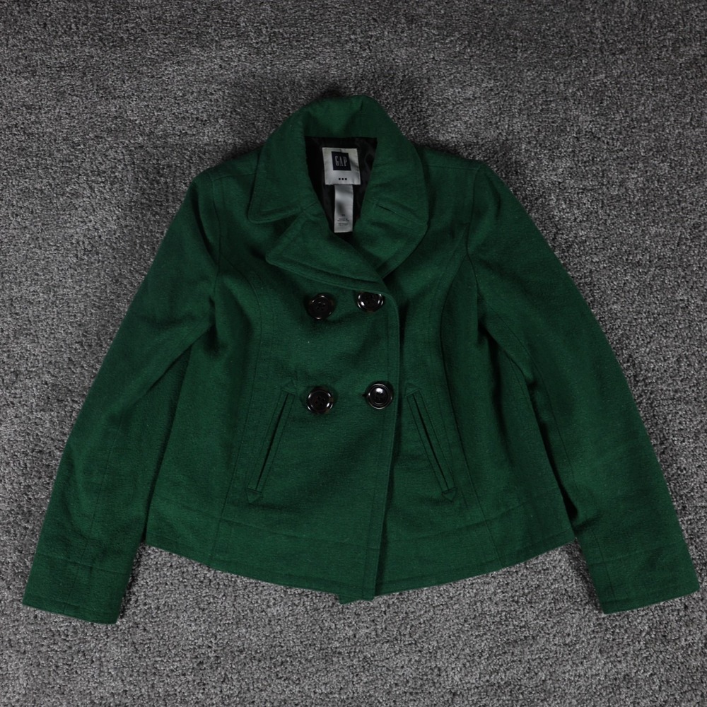 Gap Women's XS Green Wool Blend Peacoat Double Breasted Cropped Jacket